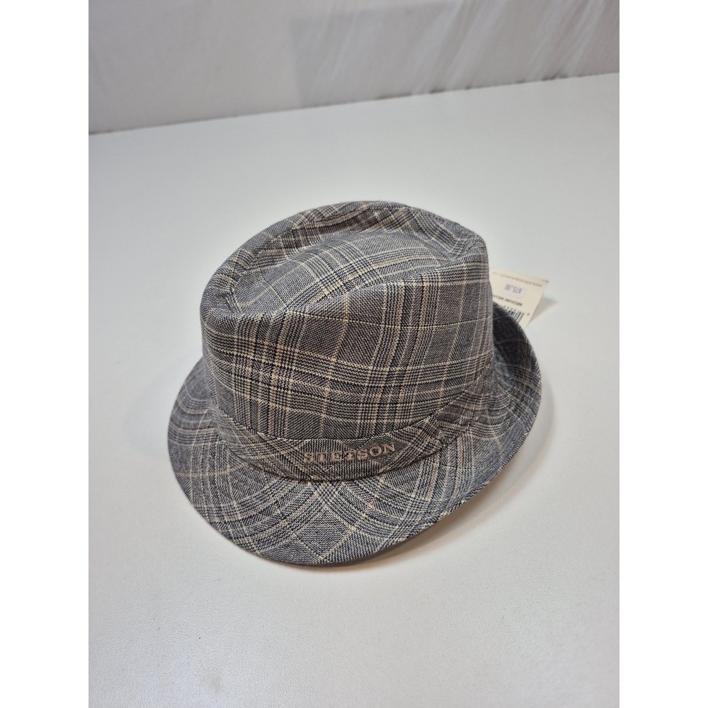 Stetson Fedora Hat Trilby Fitted Mens M Gray Plaid Wool Linen Lined Italy Fall